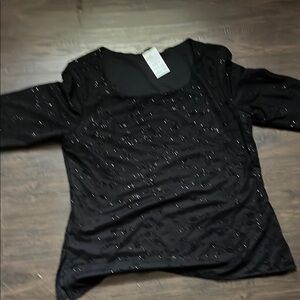 Black Sequin 3/4 Sleeve Blouse